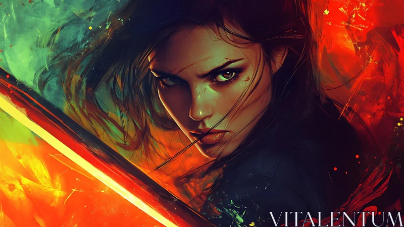 Storm-lit warrior gaze in a blaze of fiery color.