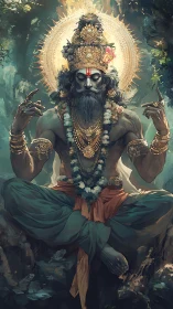 Divine yogi figure in ornate crown and radiant halo.