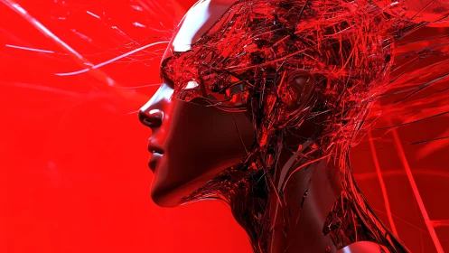 Red neural filament construct enveloping synthetic profile.