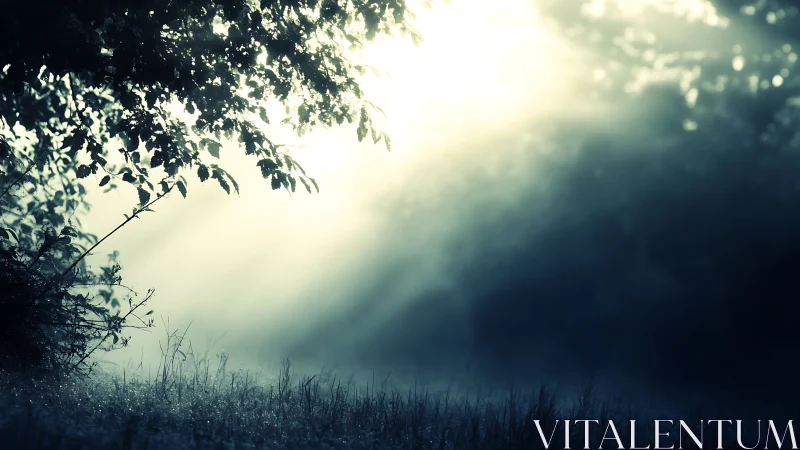 Sunbeams Breaking Through Forest Canopy in Dreamy Light.
