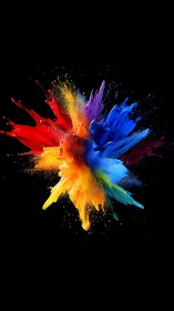 Radial high-velocity pigment burst with saturated chromatic spectrum