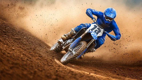 High-velocity motocross apex with dynamic soil dispersion.