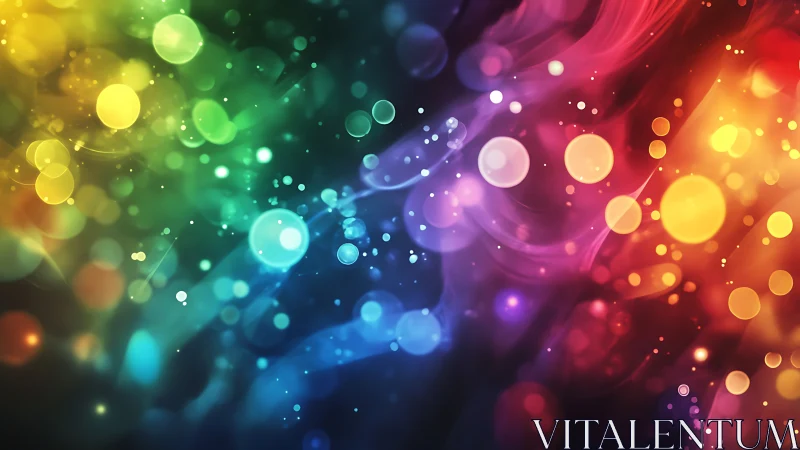 Colorful light bubbles drifting through a dreamy rainbow glow.