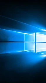 Luminous blue window grid projects digital light beams.