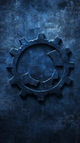 Textured blue industrial gear emblem with fractured inner ring