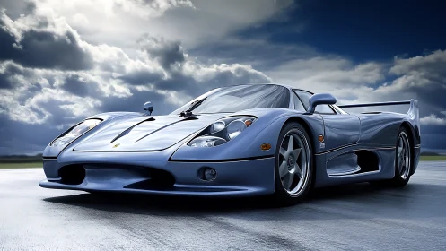 Storm-lit silver supercar crouches low, ready to pounce fast