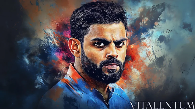 Intense digital portrait with dynamic chromatic turbulence.