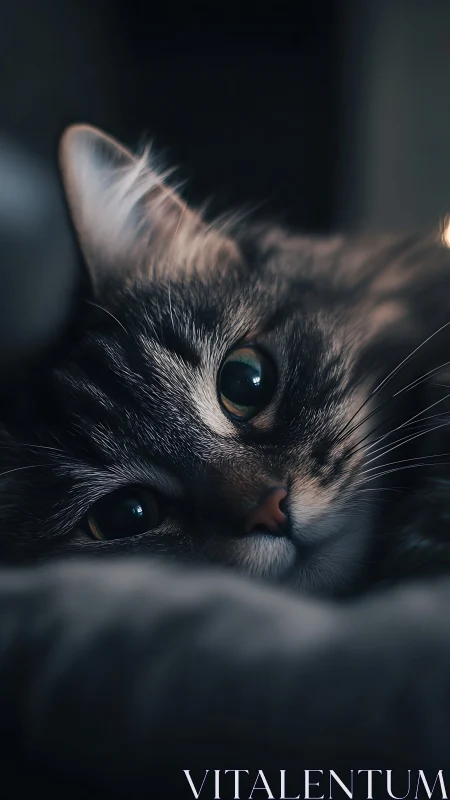 Close-up Portrait of Tabby Cat with Intense Green Eyes