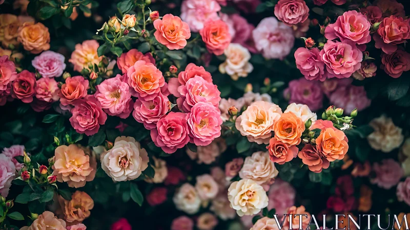 Blossoming Symphony: Roses Dance in Coral, Pink & Peach Splendor