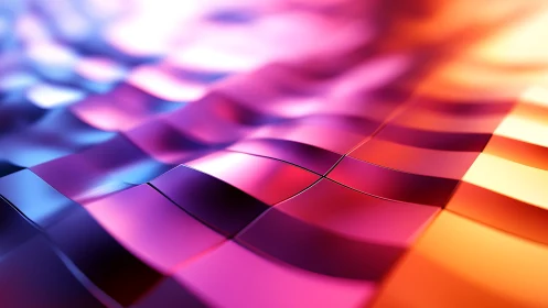 Curved reflective tiles form a multicolor gradient surface