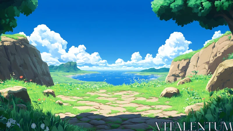 Breathtaking Valley Vista with Azure Lake and Peaceful Clifftop Haven