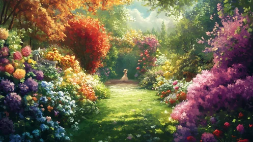 Sunlit garden archway embracing solitary strolling figure.