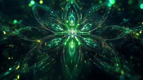 Emerald fractal blossom with luminous crystalline filaments.