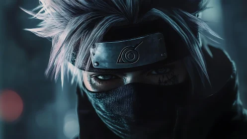 Storm-eyed masked shinobi in cold electric moonlight gaze.