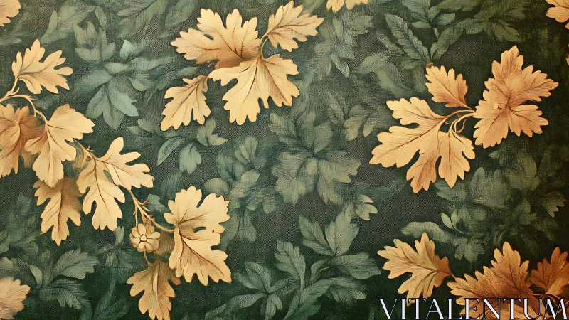 Golden botanical foliage on deep green textured backdrop.