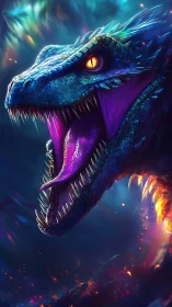 Nebula-fanged dragon roars amid electric twilight firestorm.