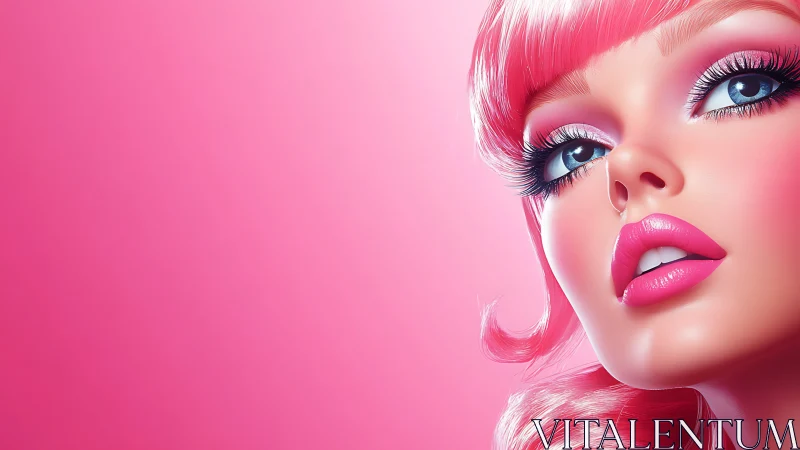 Close-up digital portrait shows stylized pink-haired woman