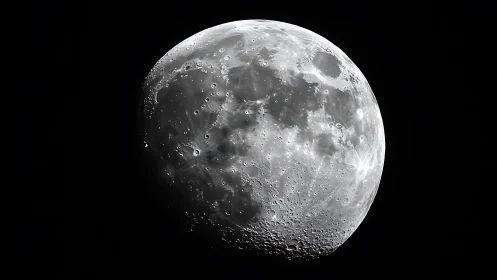 Waxing gibbous moon shows cratered surface in sharp relief