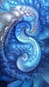 Parametric blue fractal spiral renders recursive feathered waveforms