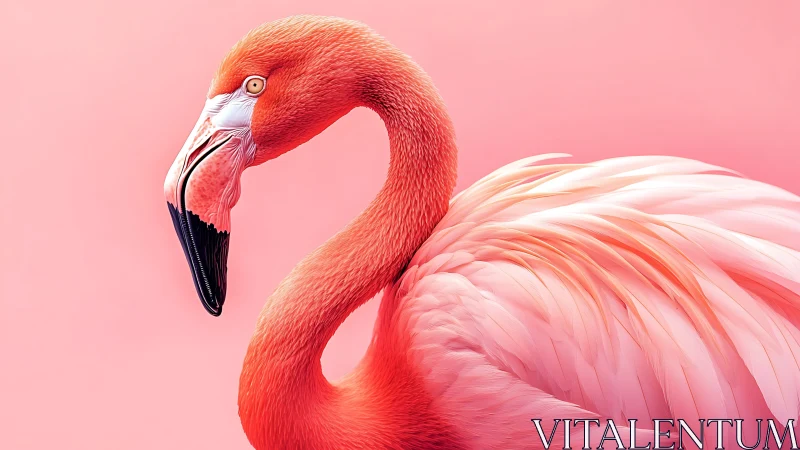 Side profile study of pink flamingo on uniform backdrop.