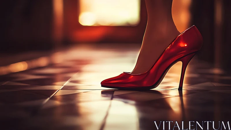 Gleaming red heel poised for a confident evening step.