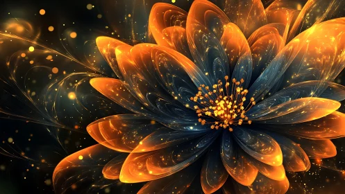 Fractal-style luminous flower with layered translucent petals.