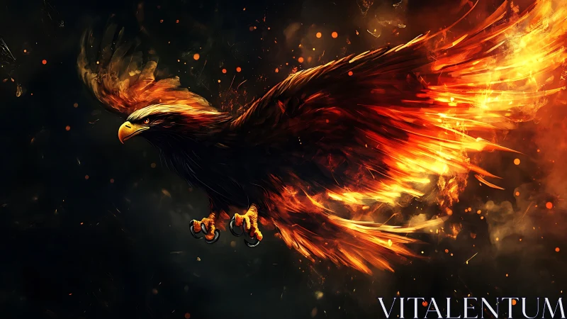 Majestic fiery eagle soaring in dramatic digital fantasy art.