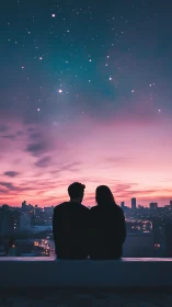 Silhouettes Commune Beneath Constellations Dancing Across Urban Twilight