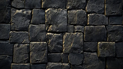 Weathered basalt cobblestone wall with directional rim lighting