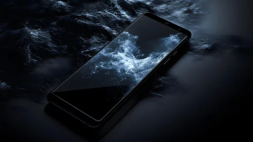 Smartphone with Water Splash Effect in Dark Artistic Style.
