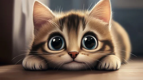 Digitally Rendered Feline with Hyperrealistic Anthropomorphic Facial Expression.