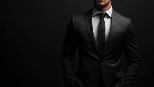 Sharp-Suited Professional Emanates Timeless Sophistication Against Shadow.