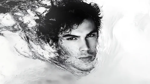 Male face is partially submerged within rippling clear water