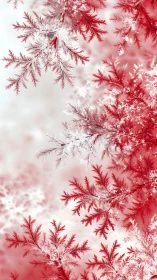 Crimson and white fractal foliage on soft winter haze.