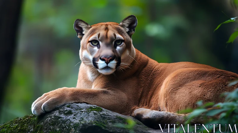 Cougar's Watchful Gaze from Stone Perch.