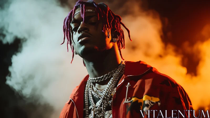 Bold stage presence glows in colorful smoke and neon light