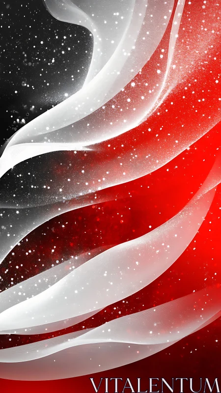 Curved translucent ribbons sweep across black and red background