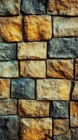 Sunlit stone wall tapestry in rugged amber and charcoal hues.