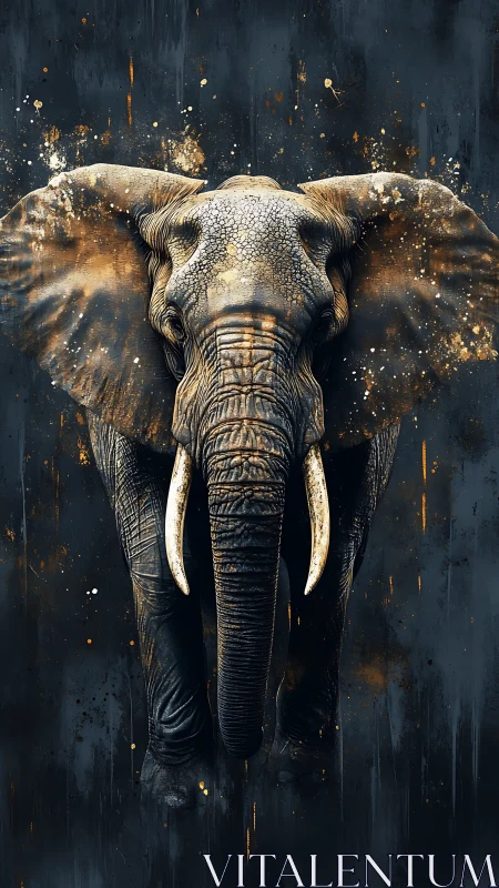 Tusks of thunder stride forward through midnight paint splashes