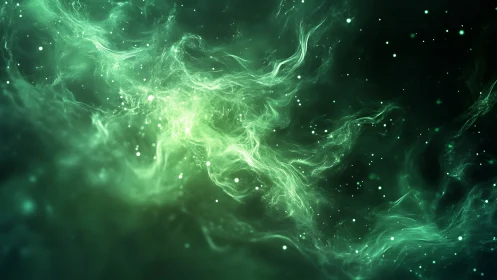 Nebular green currents whisper through a glowing cosmic sea