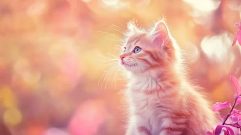 Digitally Rendered Pink Kitten with Soft-Focus Bokeh Background and Warm Color Grading