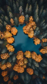 Autumn halo of fire-kissed trees circling a midnight lake.