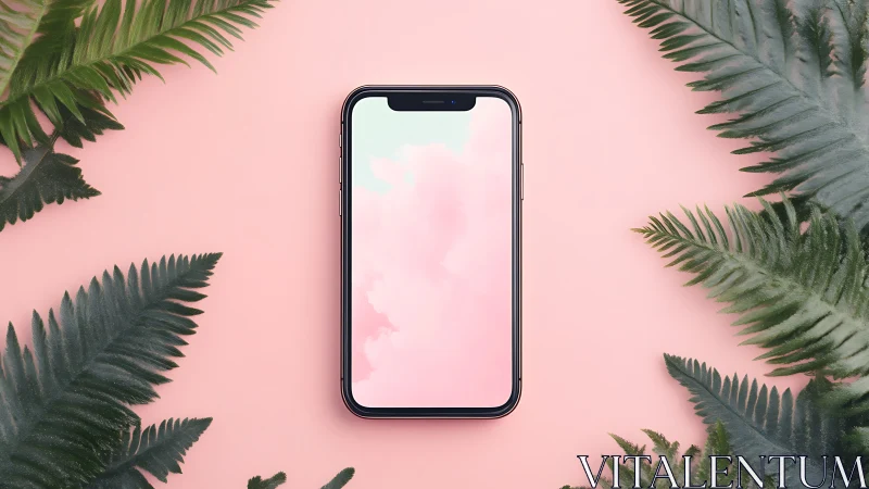 Smartphone Display Composition with Botanical Elements.