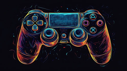 Neon Gaming Controller Digital Illustration