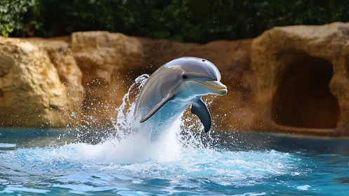 Joyful dolphin carves a glittering arc through sapphire water