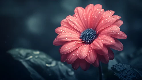 Pink Gerbera Daisy Glistens with Morning Dew