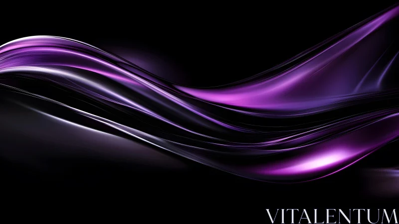 Elegant purple light waves on black background, digital abstract art.