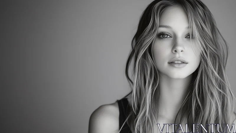 Monochrome portrait of young woman with soft directional light.