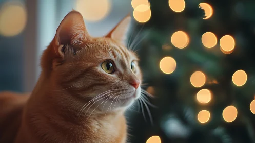 Tabby cat observes surroundings with direct gaze