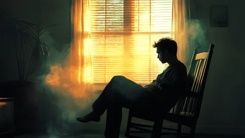 Golden evening light wraps a quiet thinker in gentle calm